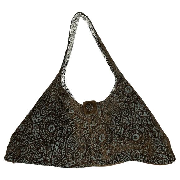Offhand Designs Handbags - Offhand Designs Crescent Shoulder Knitting Bag Brown Textured Woven Artisanal